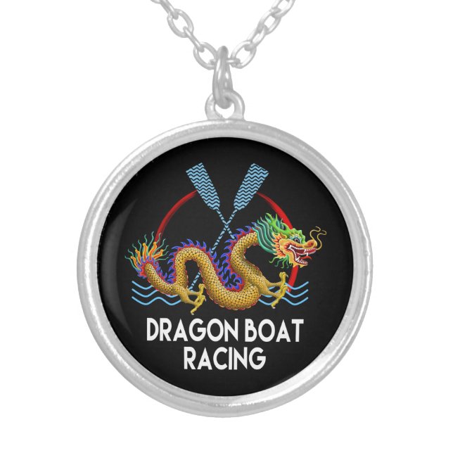 Gold Dragon Boat Racing Silver Plated Necklace (Front)