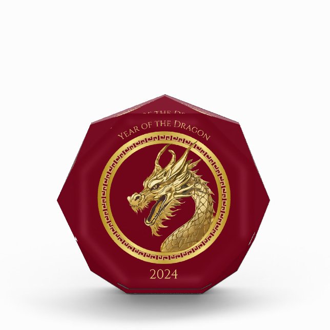Gold Dragon-Chinese New Year-Red Acrylic Award (Front)