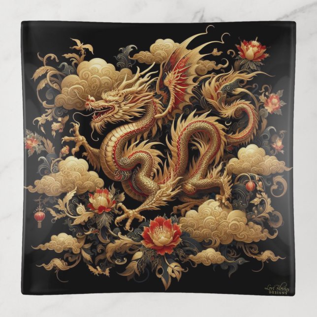 Gold Dragon Chinoiserie Style  Trinket Tray (Front)