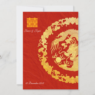 Gold dragon classic double happiness wedding RSVP
