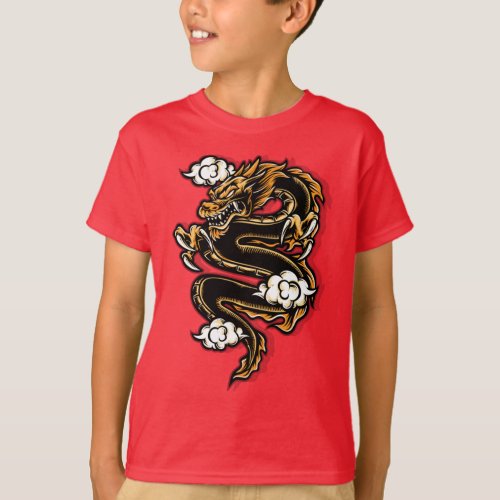 Gold Dragon Deep Red Youth Tees