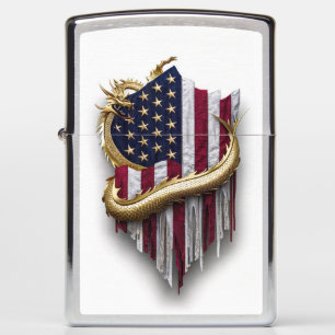 Gold Dragon Emblem with American Flag Zippo Lighter