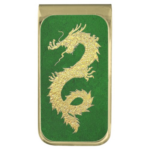 Gold Dragon Green Foil Background Gold Finish Money Clip