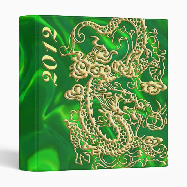 Gold Dragon Green Satin Lush Binder (Front/Spine)