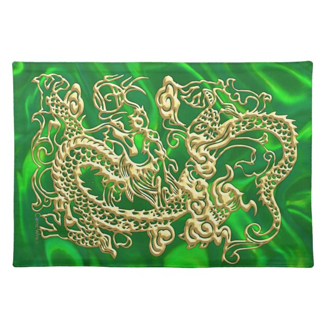 Gold Dragon Green Satin Lush Placemat (Front)