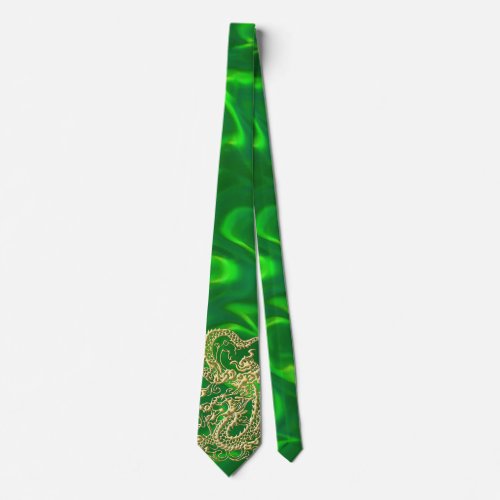 Gold Dragon Green Satin Lush Tie