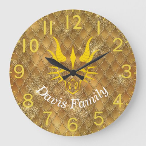 Gold Dragon Head  Gold Glitter Dragon Scales Large Clock