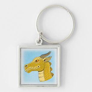 Gold Dragon Head in Profile Keychain
