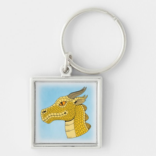 Gold Dragon Head in Profile Keychain (Front)