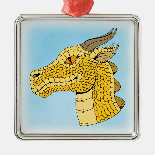 Gold Dragon Head in Profile Metal Ornament (Front)