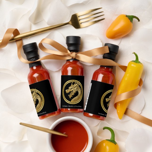 Gold Dragon-Hot Sauce Bottle Favors (Wedding)