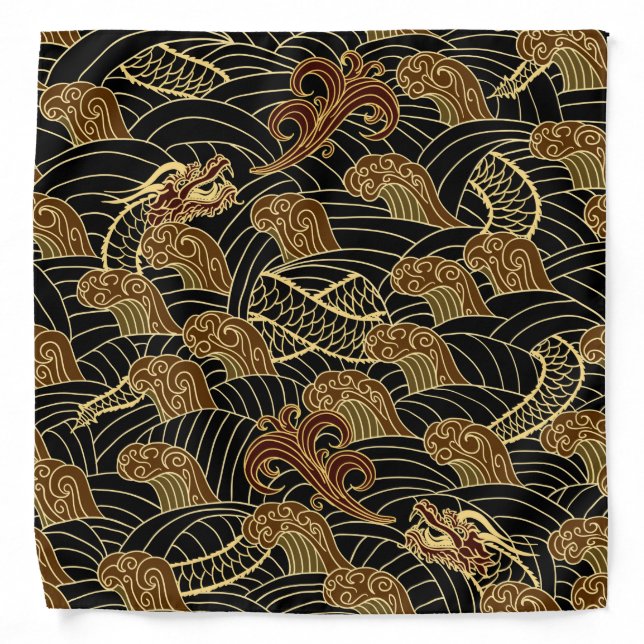 Gold Dragon Line Pattern Bandana (Front)