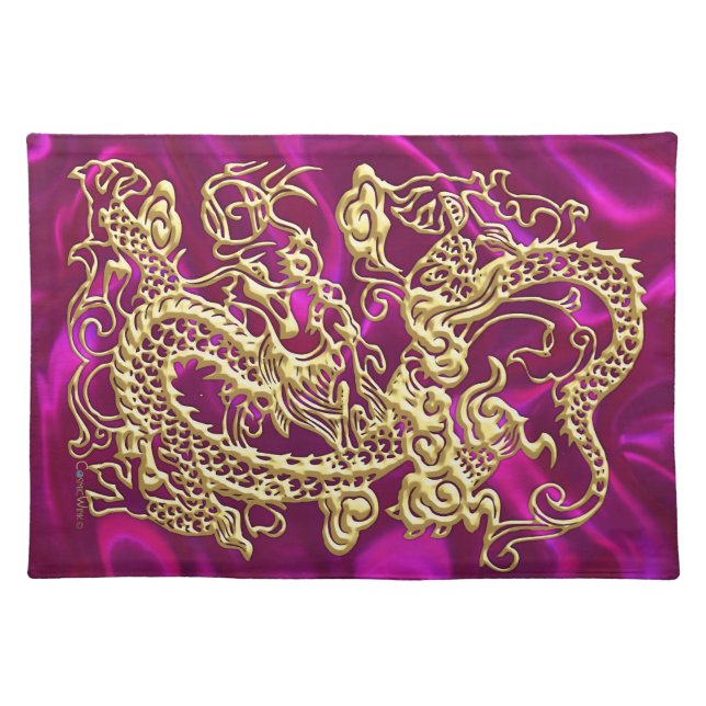 Gold Dragon Magenta Satin Lush Placemat (Front)