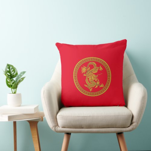 Gold dragon medallion  throw pillow