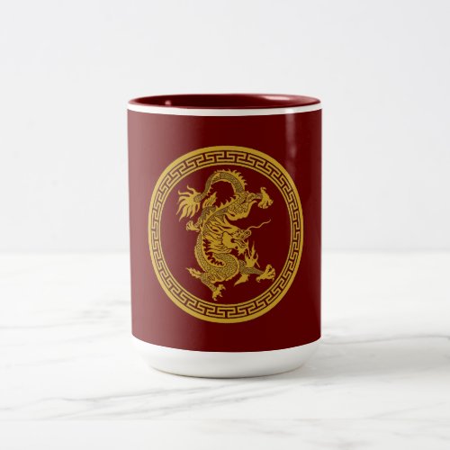Gold dragon medallion Two_Tone coffee mug