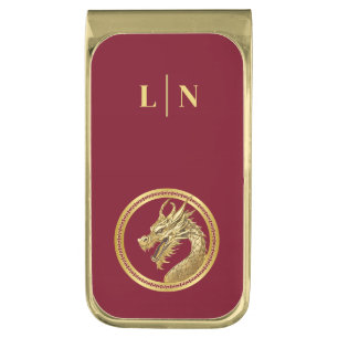 Gold Dragon-Monogram- Gold Finish Money Clip