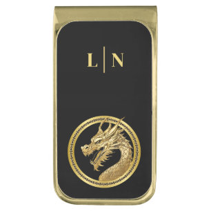 Gold Dragon-Monogram- Gold Finish Money Clip