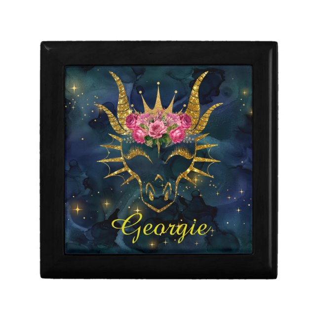 Gold Dragon on a Dark Blue Universe Gift Box (Front)