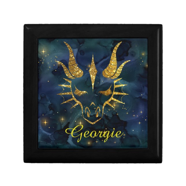 Gold Dragon on a Dark Blue Universe Gift Box (Front)