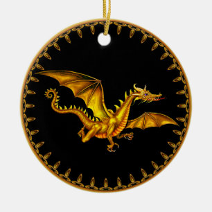 gold dragon on black ceramic ornament