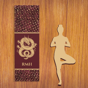 Gold Dragon on Burgundy with Stars Moon Monogram  Yoga Mat