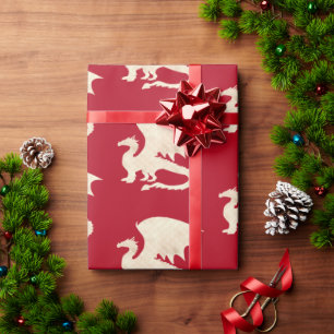 Gold Dragon on Dark Red Wrapping Paper