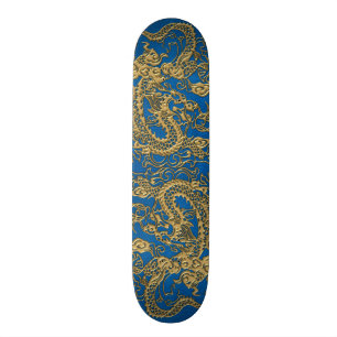 Gold Dragon on Lapis Blue Leather Texture Skateboard Deck