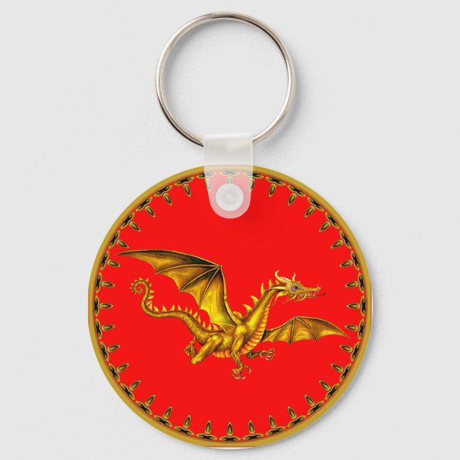 gold dragon on red keychain (Front)
