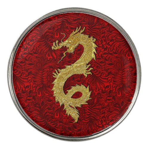 Gold Dragon Red Patina Background Golf Ball Marker