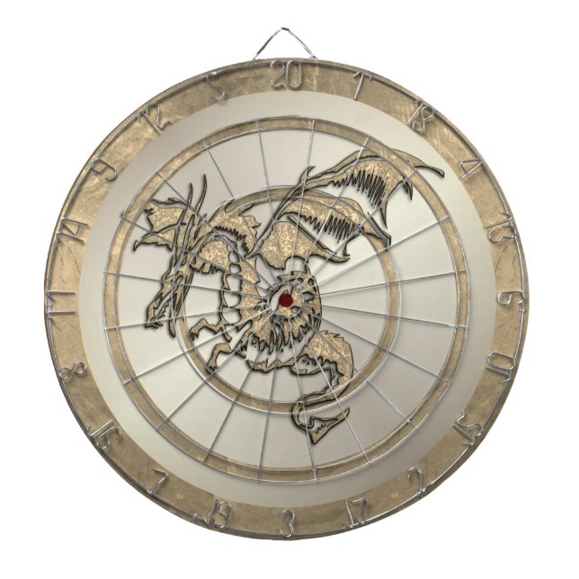 Gold  Dragon Regulation Dartboard With Darts (Front)