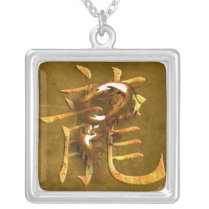 Gold Dragon square necklace