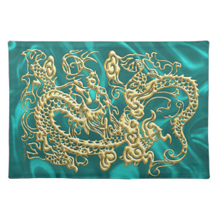 Gold Dragon Turquoise Satin Lush Placemat