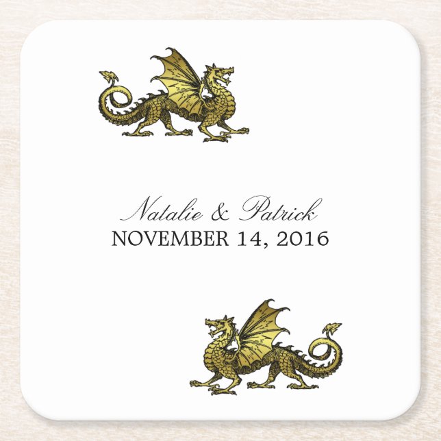 Gold Dragon Wedding Paper Coasters (Front)