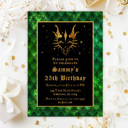 Gold Dragon with Green Scales Birthday Party Invitation