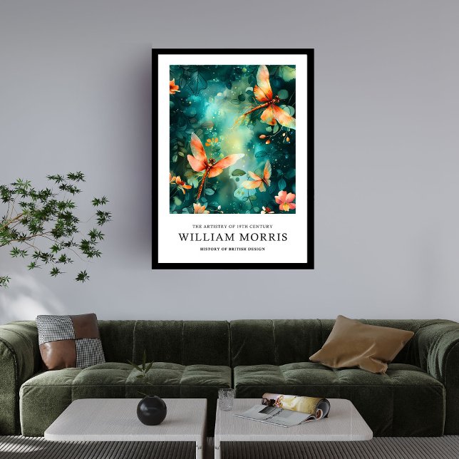 Gold dragonflies turquoise William Morris nouveau Framed Art (Gold dragonflies turquoise William Morris nouveau Framed Art)