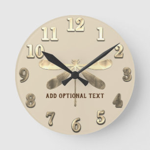 Gold Dragonfly Add Text Special Occasion Round Clock