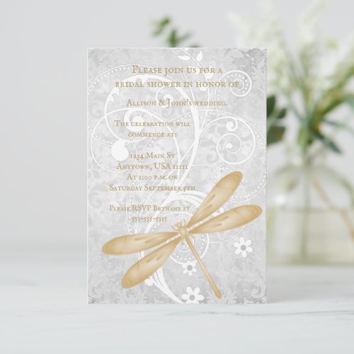 Gold Dragonfly Bridal Shower Invite