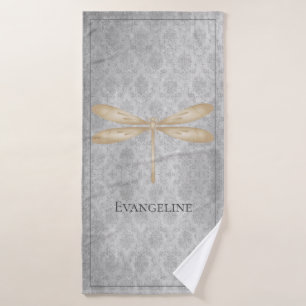 Gold Dragonfly Damask Bath Towel Set