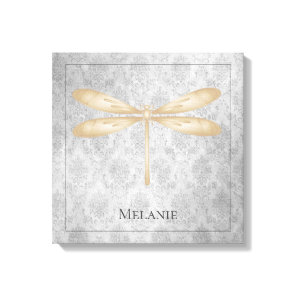 Gold Dragonfly Damask Canvas Print