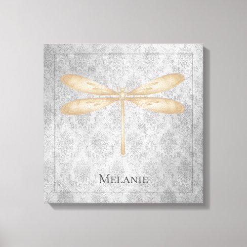 Gold Dragonfly Damask Canvas Print