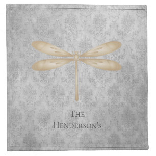 Gold Dragonfly Damask Cloth Napkin