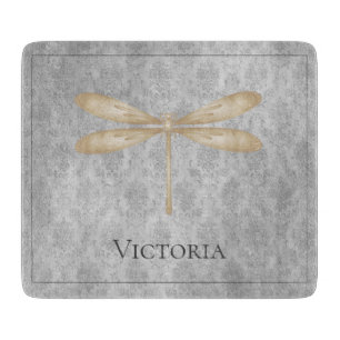 Gold Dragonfly Damask Cutting Board