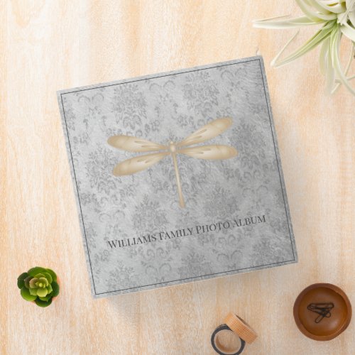 Gold Dragonfly Damask Family Photo Album 3 Ring Binder