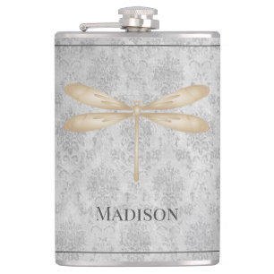 Gold Dragonfly Damask Flask