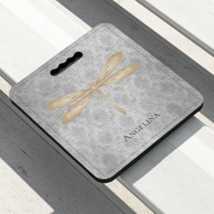Gold Dragonfly Damask Seat Cushion