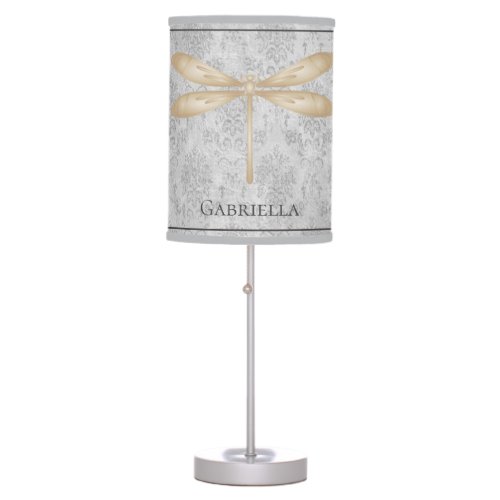 Gold Dragonfly Damask Table Lamp