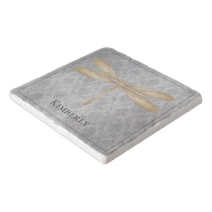Gold Dragonfly Damask Trivet