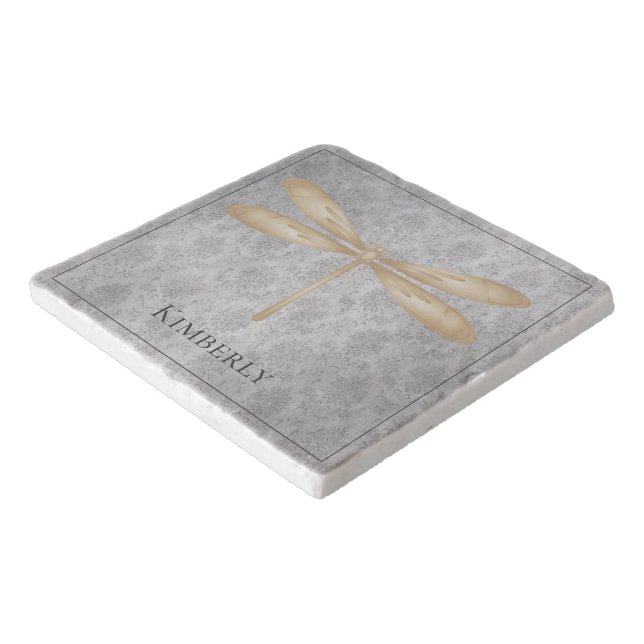 Gold Dragonfly Damask Trivet (Corner)
