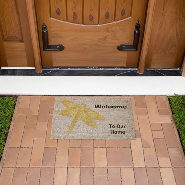 Gold Dragonfly Design Personalised Fiber Doormat (Insitu (Outdoor))