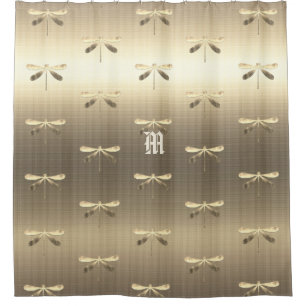 Gold Dragonfly Monogram Pattern Shower Curtain